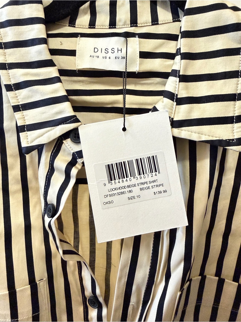 Dissh Black & Cream Vertical Stripe Shirt with Matching Bralette - Picture 3 of 4